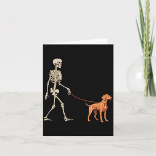 Funny Vizsla Skeleton Dog Walking Halloween Dog Card
