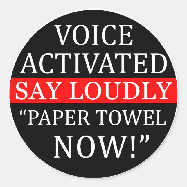 Funny Voice Activated | Paper Towel Prank Sticker (Front)