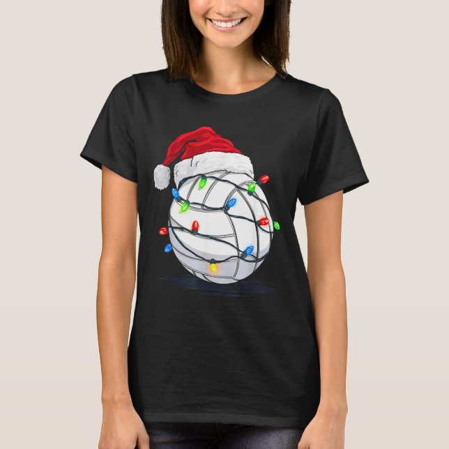 Funny Volleyball Ball Christmas Graphics Lights Lo T-Shirt (Front)