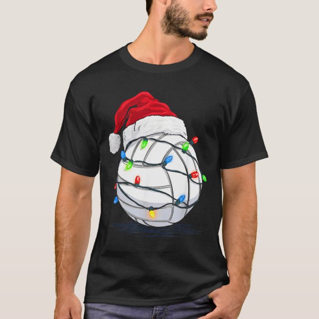 Funny Volleyball Ball Christmas Graphics Lights Lo T-Shirt (Front)