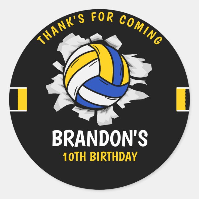 Funny Volleyball Boy Birthday Classic Round Sticker (Front)