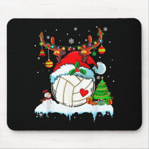 Funny Volleyball Christmas Reindeer Santa Hat Ligh Mouse Pad
