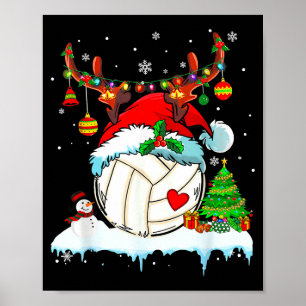 Funny Volleyball Christmas Reindeer Santa Hat Ligh Poster