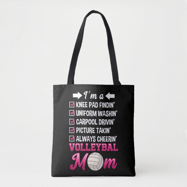 Funny Volleyball Mom Cheering Mother Kid Support Tote Bag (Front)