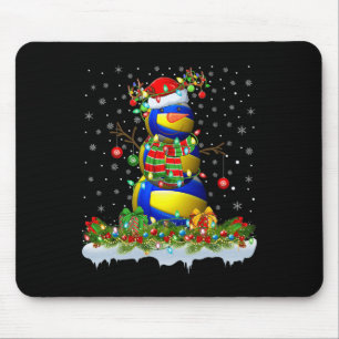 Funny Volleyball Snowman Xmas Lights Volleyball Ch Mouse Pad