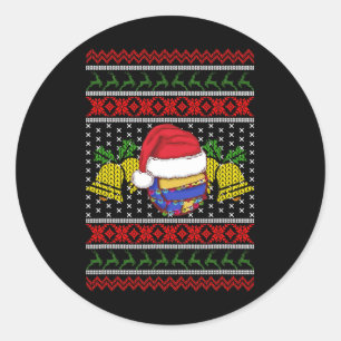 Funny Volleyball Team Ugly Sweater Christmas Light Classic Round Sticker