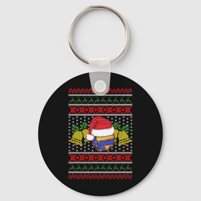 Funny Volleyball Team Ugly Sweater Christmas Light Key Ring (Front)