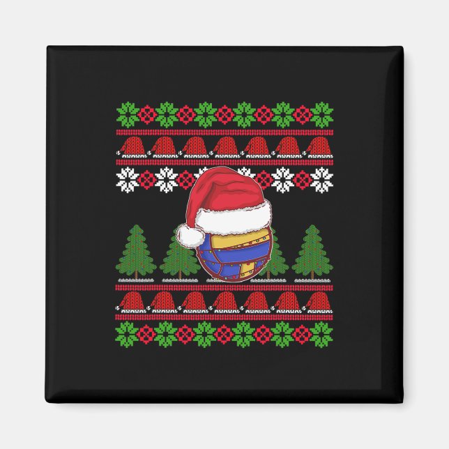 Funny Volleyball Team Ugly Sweater Christmas Light Magnet (Front)