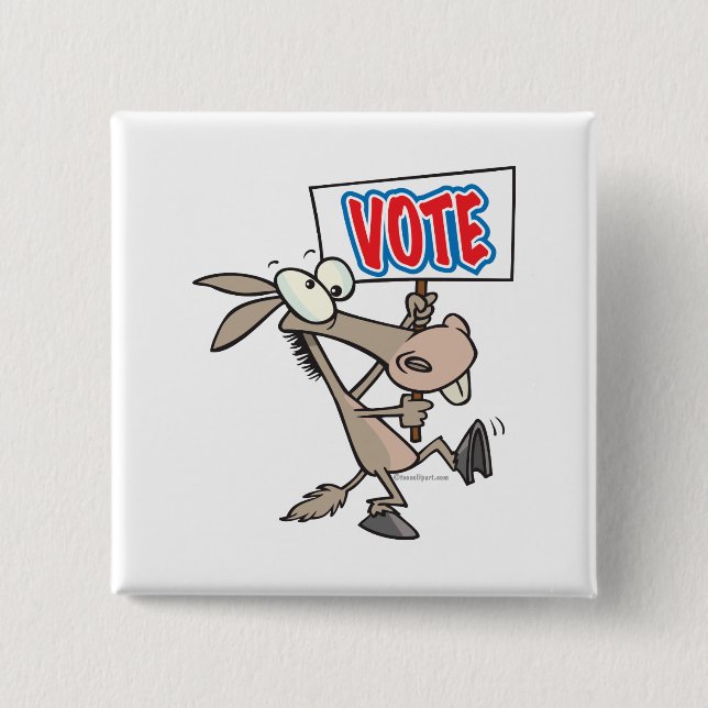 funny vote democrat donkey cartoon 15 cm square badge (Front)