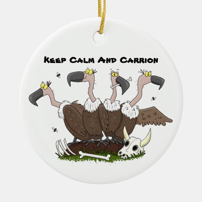 Funny vultures humour cartoon ceramic tree decoration (Front)