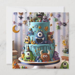 FUNNY WACKY MONSTER CAKE BIRTHDAY INVITATION