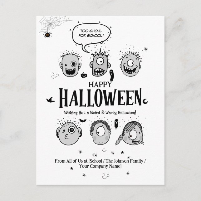 Funny Wacky Monster Kids Halloween Postcard Design (Front)