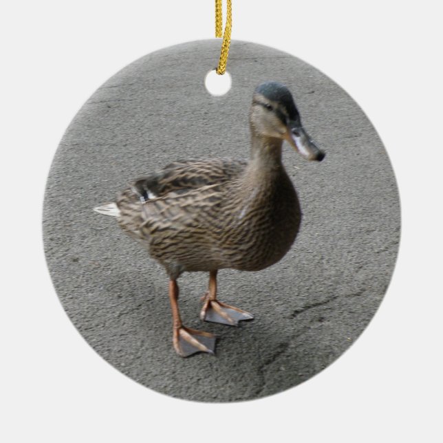 Funny Waddling Duck Custom Birthday Ceramic Tree Decoration (Front)