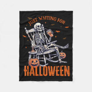 Funny Waiting For Halloween Skeleton Spooky Vibe Fleece Blanket