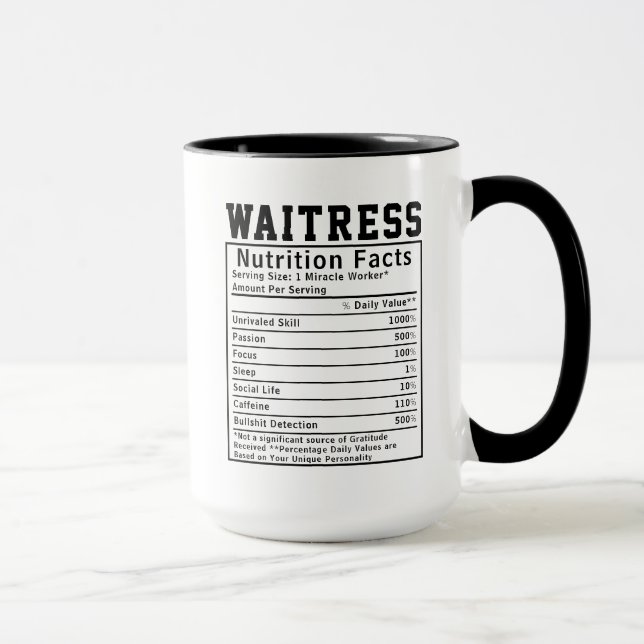Funny Waitress Nutrition Facts Employee Worker  Mug (Right)