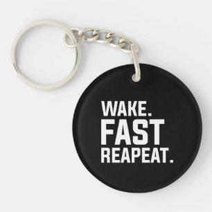 Funny Wake Fast Repeat Graphic Sarcastic Key Ring
