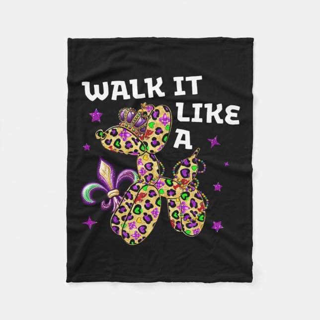 Funny Walk It Like A Dog Mardi Gras Leopard Design Fleece Blanket (Front)