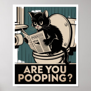 Funny Wall Art - Are You Pooping? Cat on Toilet