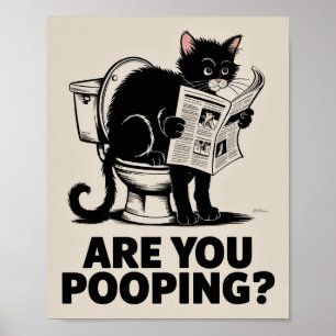 Funny Wall Art - Are You Pooping? Cat on Toilet