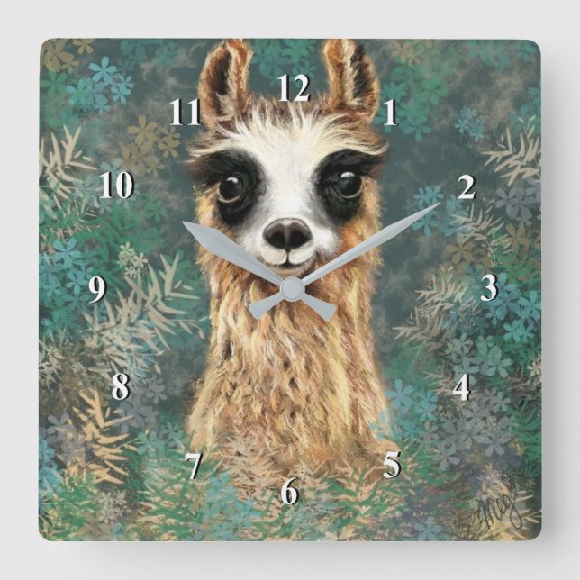 Funny Wall Clock Curious Playful Llama - Smile (Front)