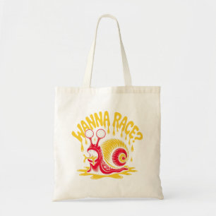 Funny "Wanna Race?" Retro Snail Humour Tote Bag
