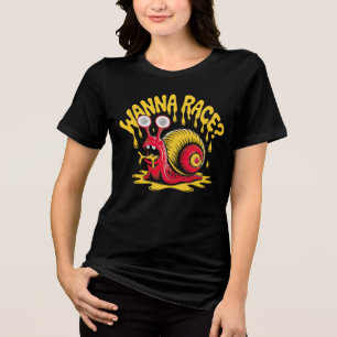 Funny "Wanna Race?" Retro Snail Humour Women's T-S Tri-Blend Shirt