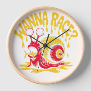 Funny "Wanna Race?" Snail Ironic Humour Wall Clock