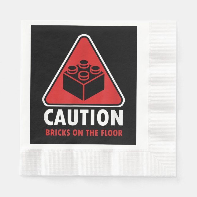 Funny Warning Caution Building Blocks Bricks On Fl Napkin (Front)
