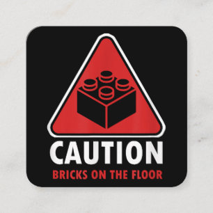 Funny Warning Caution Building Blocks Bricks On Fl Square Business Card