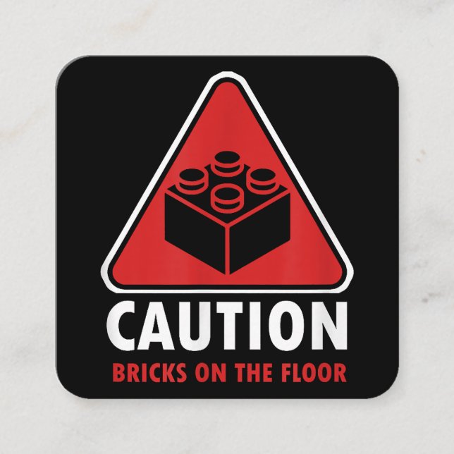 Funny Warning Caution Building Blocks Bricks On Fl Square Business Card (Front)