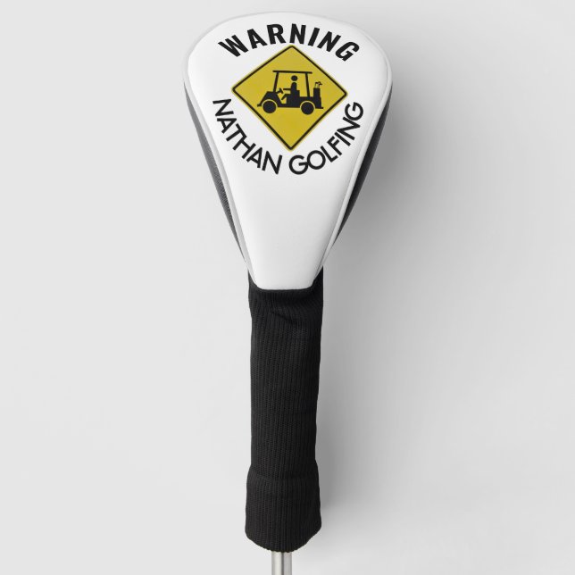 Funny Warning Sign Golf Cart Personalised Head Cover (Front)