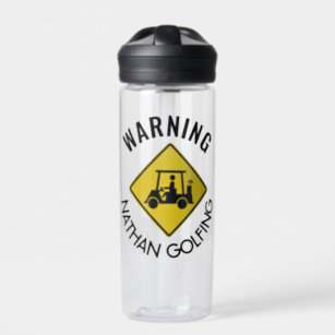 Funny Warning Sign Golf Cart Personalised Water Bottle