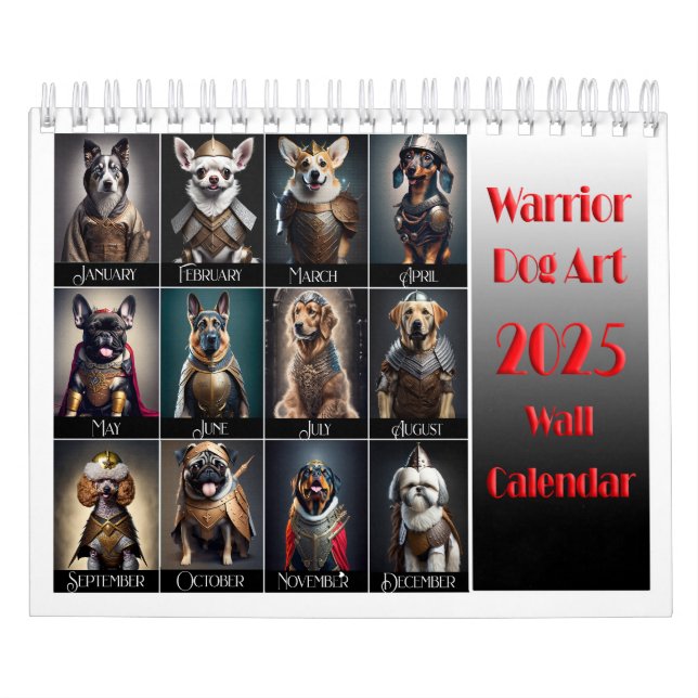 Funny Warrior Dog Lovers 2025 Wall Calendar (Cover)
