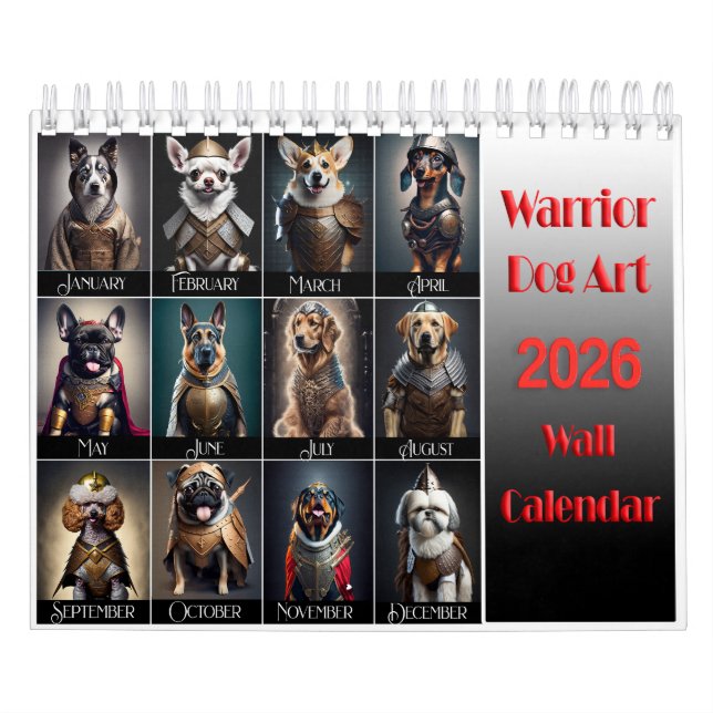 Funny Warrior Dog Lovers 2026 Wall Calendar (Cover)