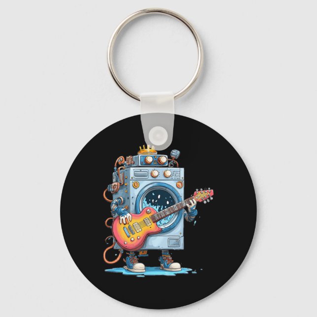 Funny Washing Machine Robot with E-Guitar Costume Key Ring (Front)