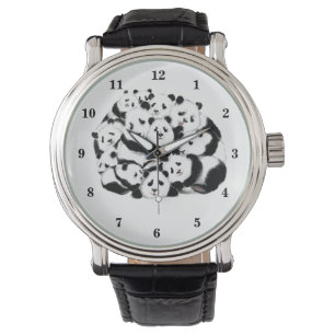 Funny Watch with Happy Panda Family