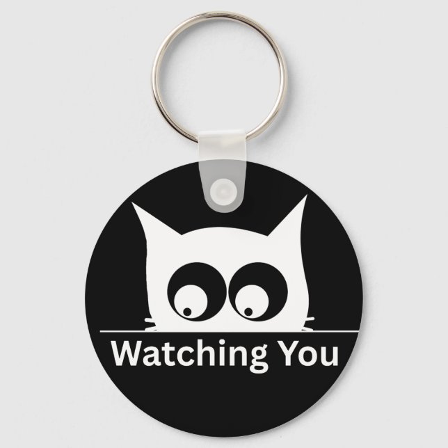 Funny Watching You Cat Cute Minimal Key Ring (Front)