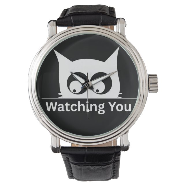 Funny Watching You Cat Cute Minimal Watch (Front)
