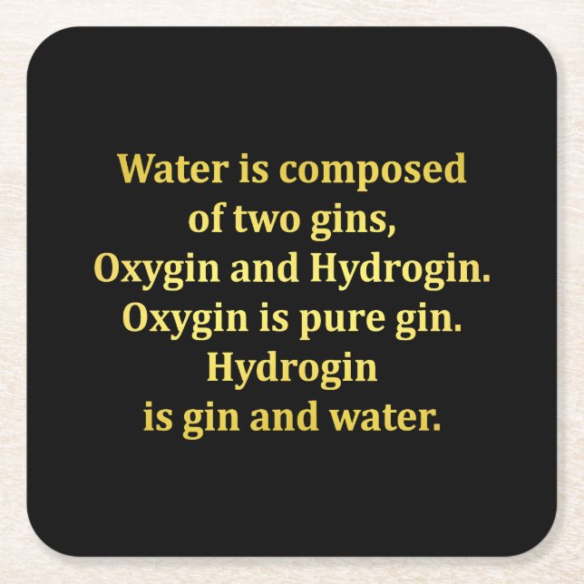 Funny Water and Gin Joke Square Paper Coaster (Front)