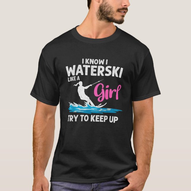 Funny Water Ski Designs For Women Girls Water Skie T-Shirt (Front)