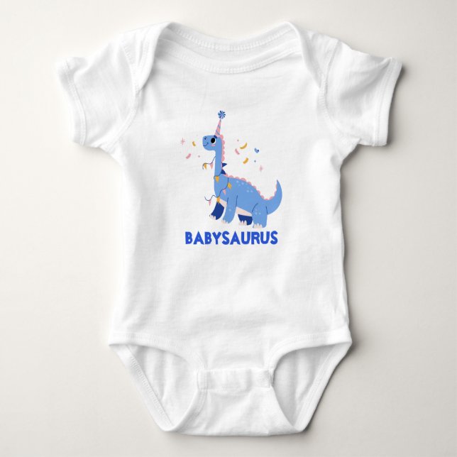 Funny Watercolor Blue Dinosaur T-Rex Personalised Baby Bodysuit (Front)