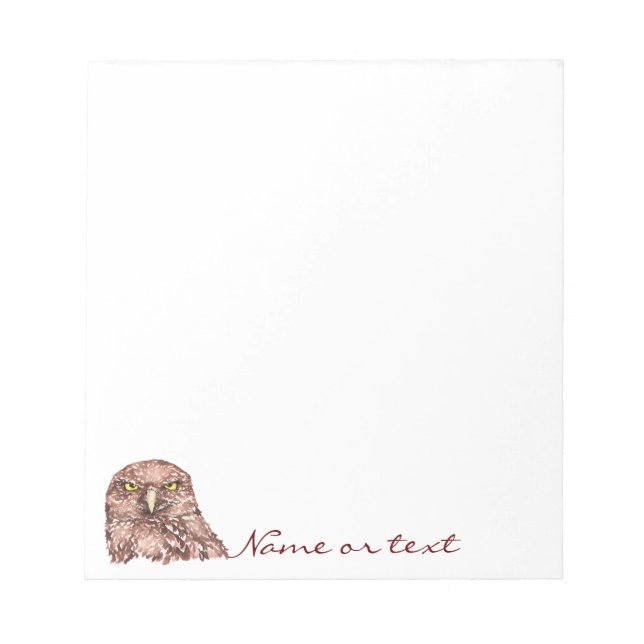 Funny Watercolor Burrowing Owl, Bird Humour Notepad (Front)