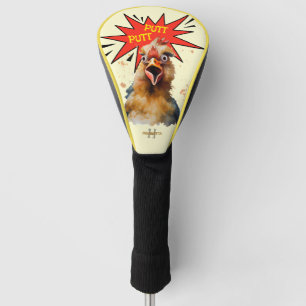 Funny Watercolor Chicken Golf Humour Monogram Head Cover