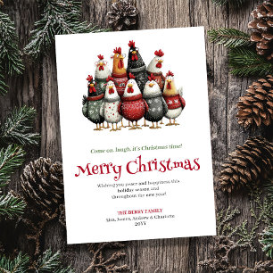 Funny Watercolor Chickens Christmas Greeting Card