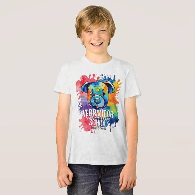 Funny watercolor colourful dog Tri-Blend shirt (Front Full)