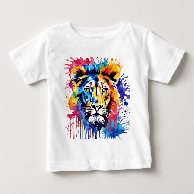Funny watercolor colourful lion baby T-Shirt (Front)