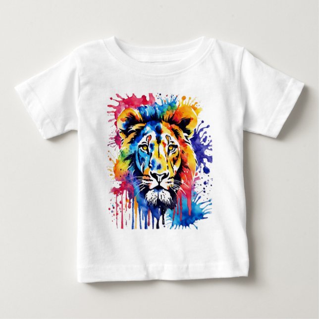 Funny watercolor colourful lion baby T-Shirt (Front)