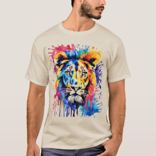 Funny watercolor colourful lion T-Shirt