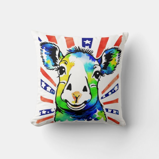 Funny watercolor colourful sheep cushion (Front)