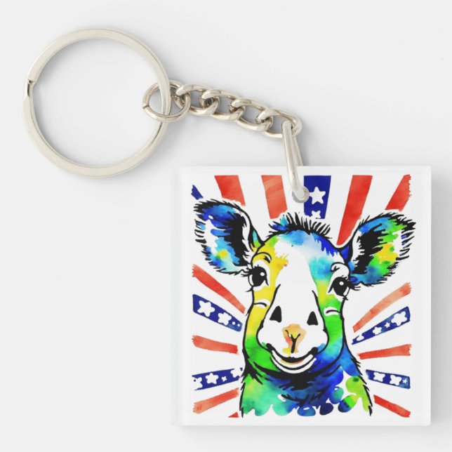 Funny watercolor colourful sheep key ring (Front)